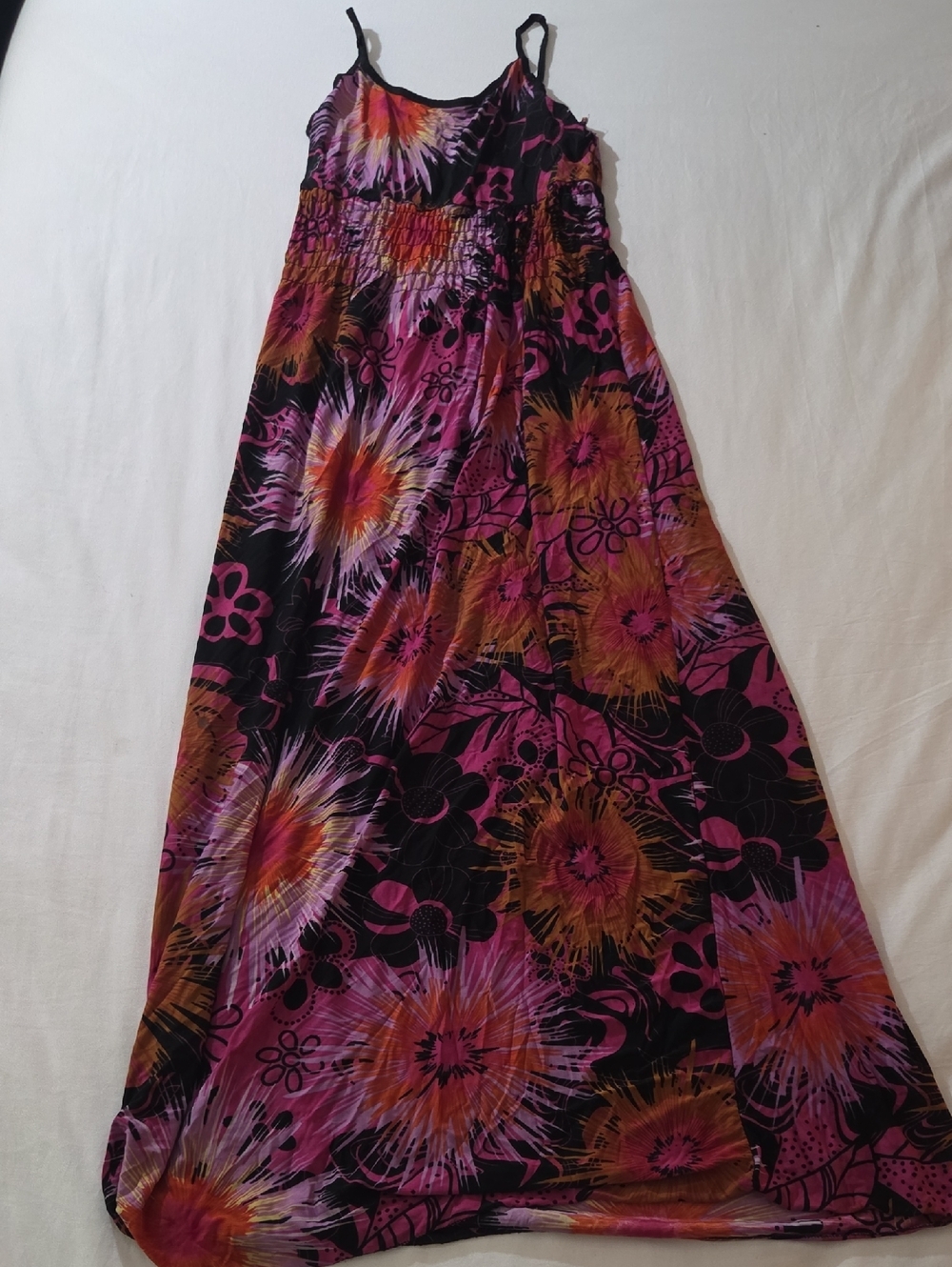 Floral Print Maxi Skirt in Pink and Orange